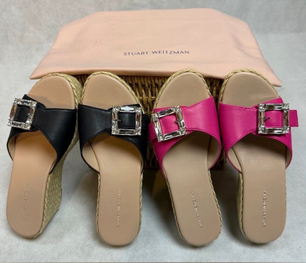 Stuart Weitzman June 75 Wedge Slide Sandals Bundle Black Pink Size 6 New